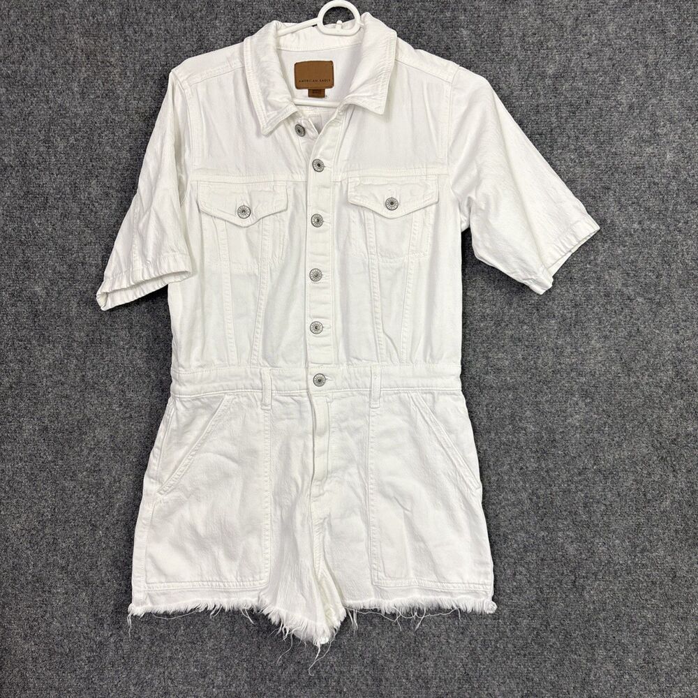 American Eagle Romper Shorts Womens Size MP White Raw Hem